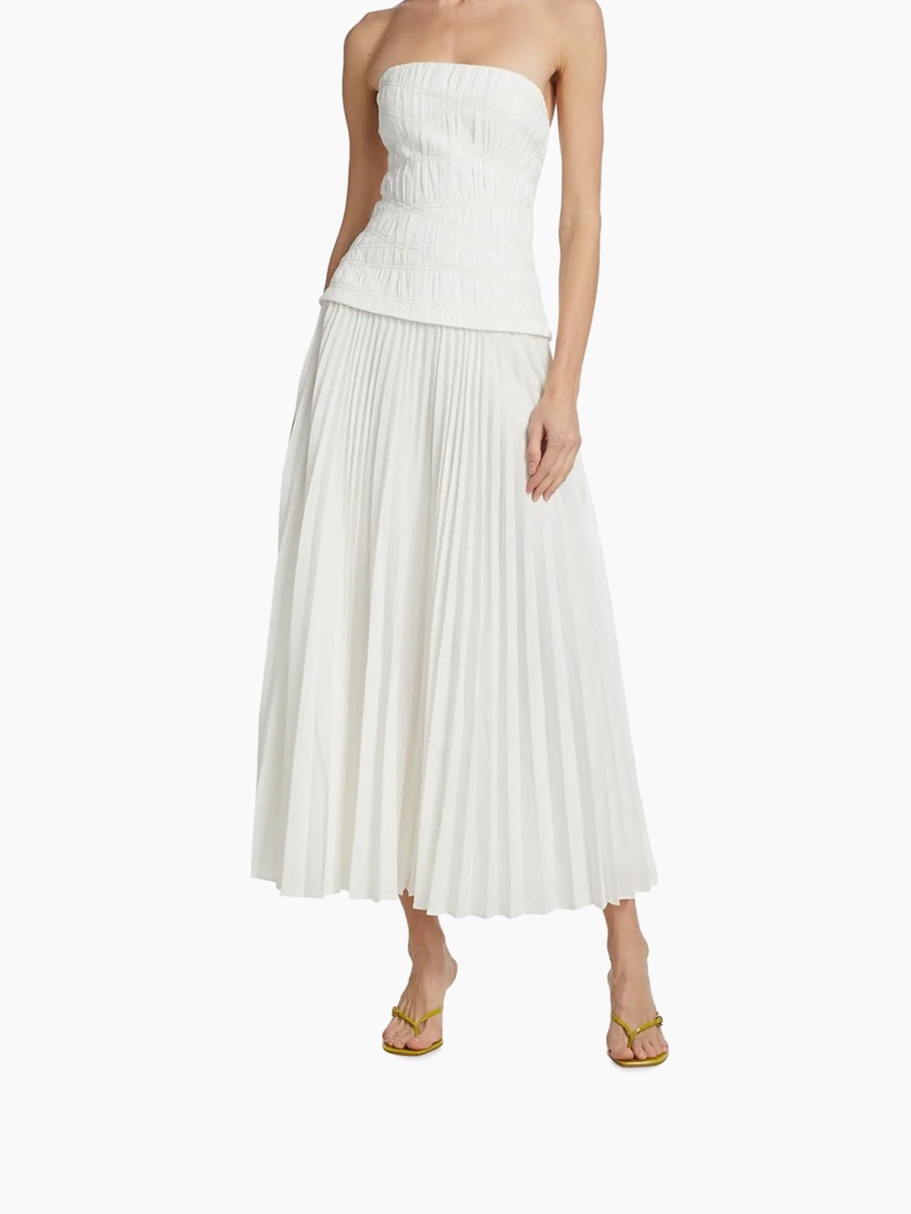 Acler White Strapless Pleated Maxi Dress